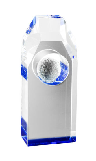 Clear & Blue Golf Ball Crystal Block Award